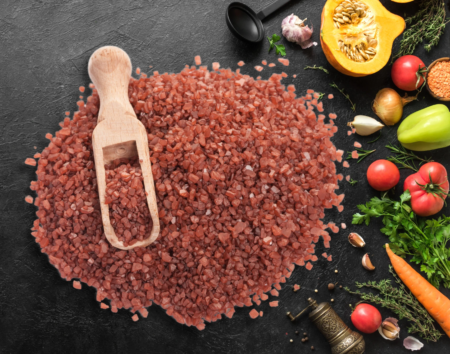 Rotes Hawaii-Salz 100g es ist Gemüse zu sehen und rotes hawaii salz zu sehen