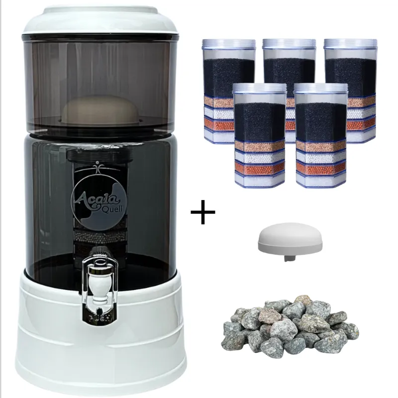 Mini anthrazit mit weißem Deckel und Sockel Plus 5 Ersatzkartuschen plus ein Keramikfilter plus Mineralsteine