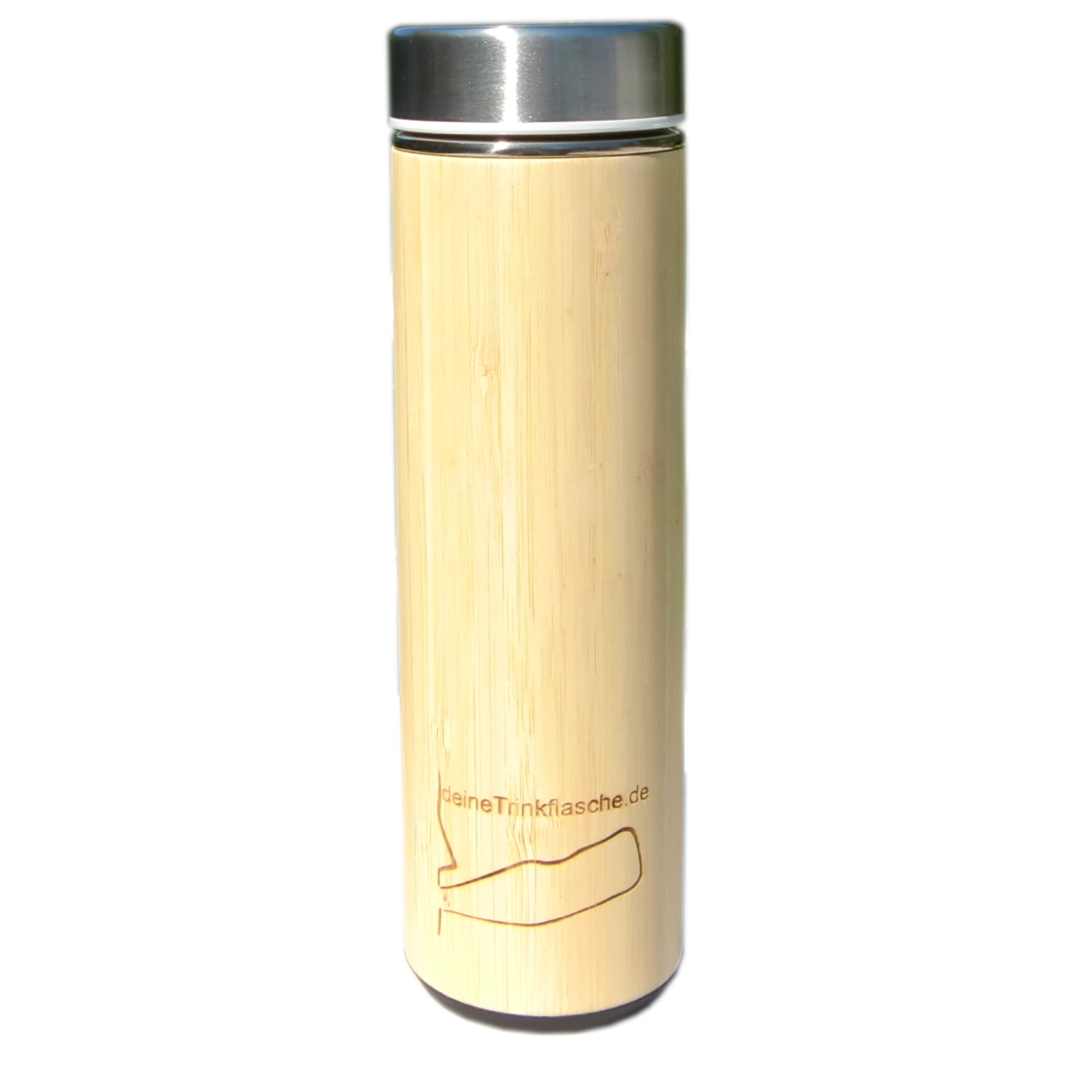Thermosflasche mit Holzmantel und edelstahldeckel,zylintrisch
