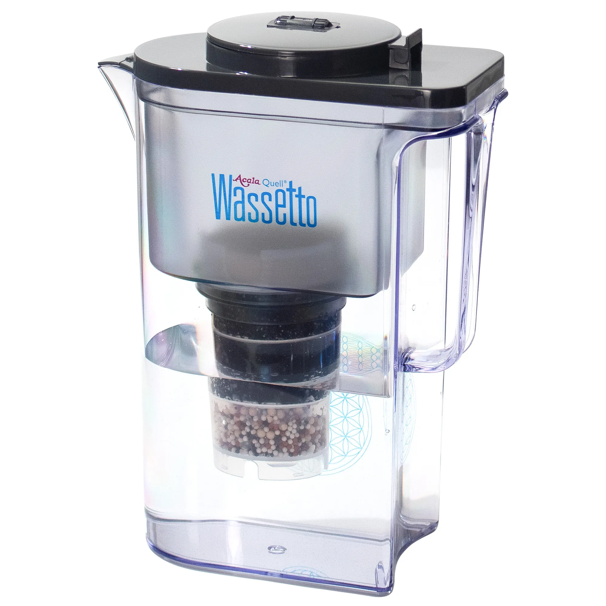 Kannenfilter Wassetto mit Kartusche, Mikroschwamm und leckerem, gefiltertem Wasser im unteren Tank