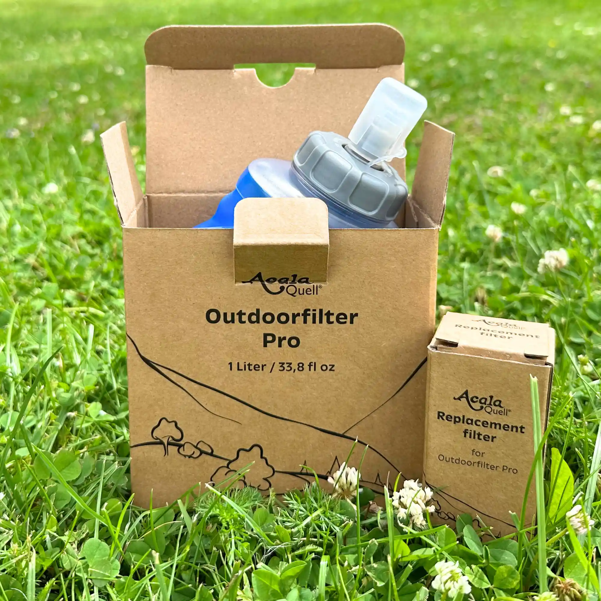 Ein flexibler Wasserfilter führ draußen mit einem Alsstrom Origami Filter die Wassertasche ist aus TPU Material