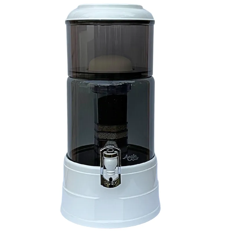 Wasserfilter Mini in Anthrazit mit weißem Deckel und Sockel