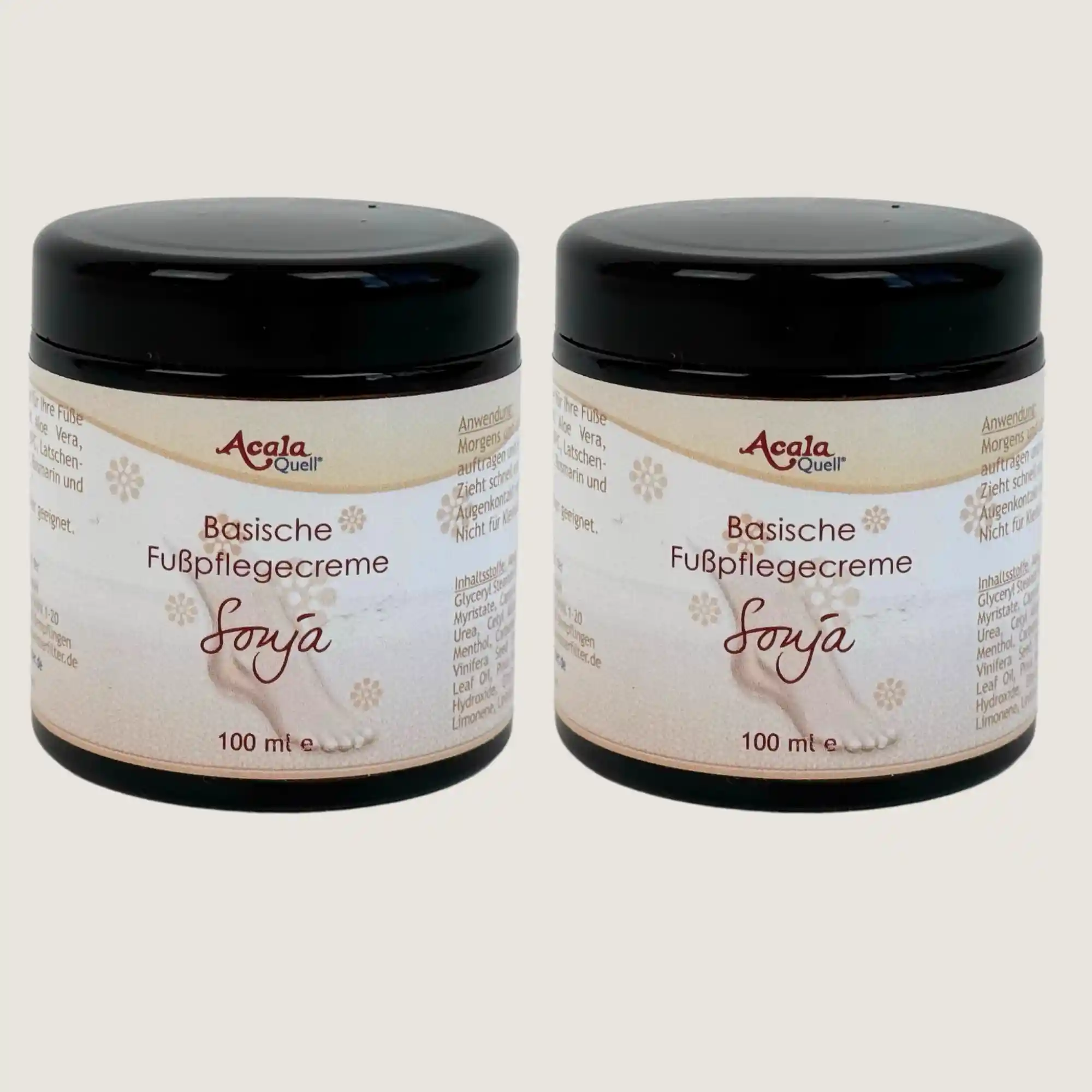 2er Set Sonja - die basische Fußpflegecreme 100ml 2 Gläser nebeneinander
