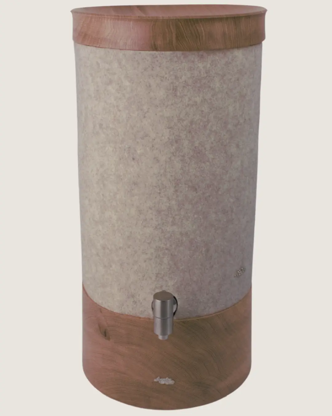 Standwasserfilter Smart von Acala mit Eiche Echtholz Deckel und Sockel und Schurwolle Lichtschutz in beige.