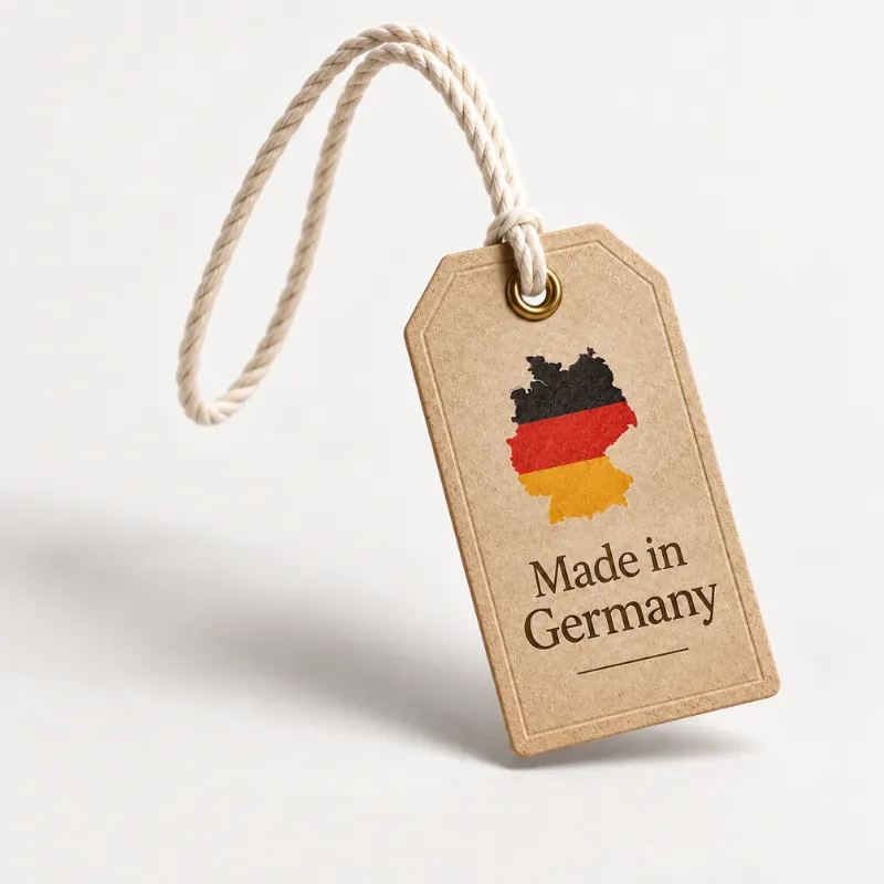 Ein Etikett aus Kraftpapier Mit da Deutschlandkarte und Made in Germany Drauf