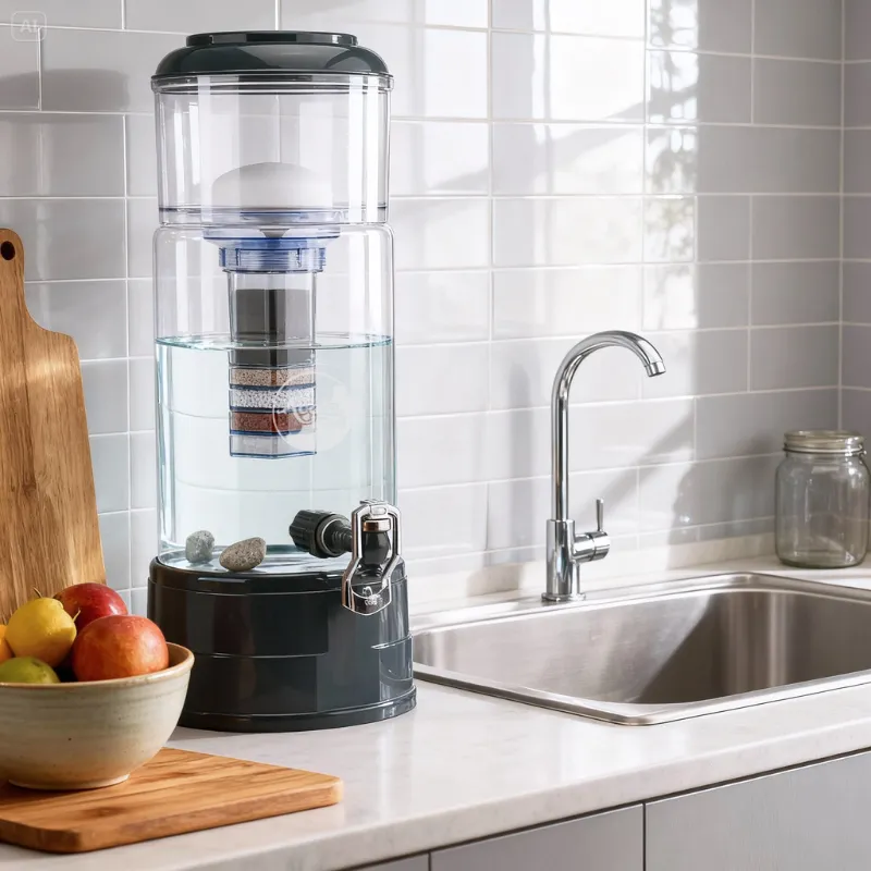 Wasserfiltr Midi mit klarem Glas und Anthrzit farbenen Deckel und Sockel