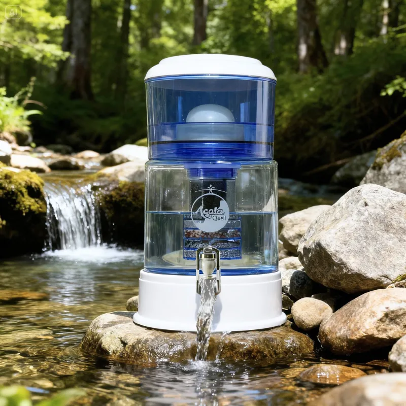 Wasserfilter steht auf einem Stein im Bach
