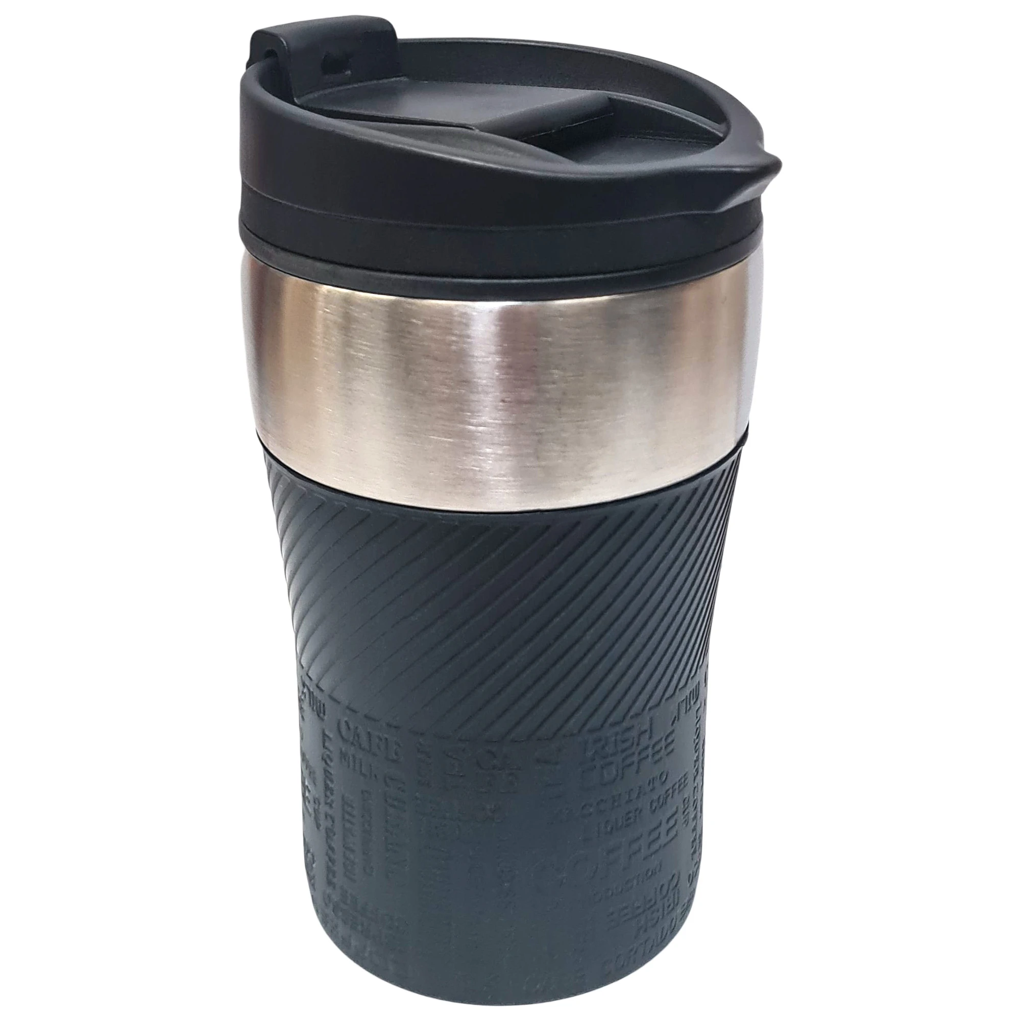 Thermobecher - Heißgenuss Thermobecher von Acala in schwarz vor weißem Hintergrund.