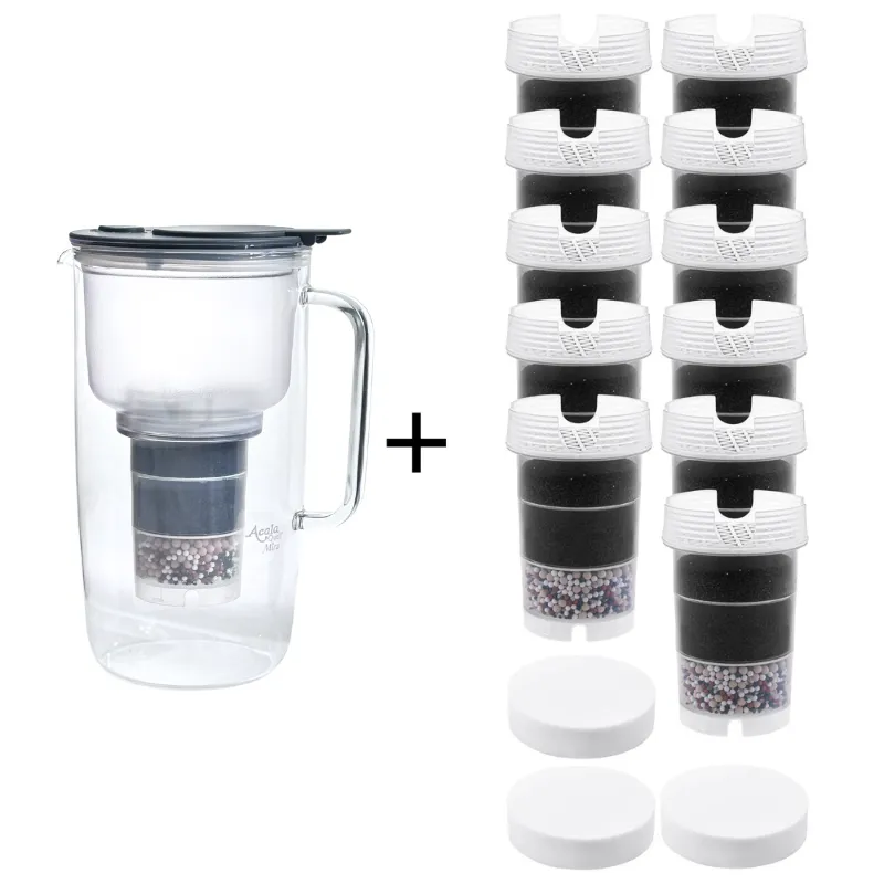 Sparset Wasserfilter kann er aus Glas Mira Mit Eine Mikroschwamm einer Kartusche und zusätzlichen 3 Mikroschwämmen und zusätzlichen 11 weiteren Kartuschen