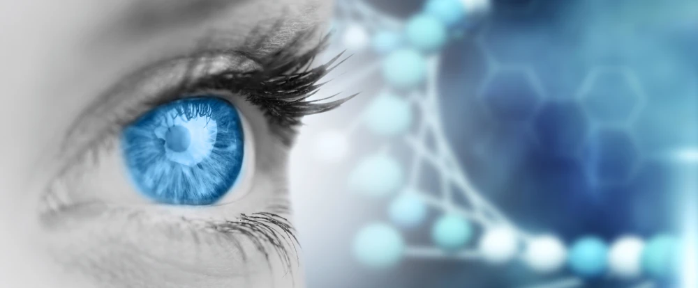 ein leitend blaues Auge mit Matrix im Hintergrund, ist ein Teil des Blogtextes Keimfreiheit eine Täuschung im Acala Blog