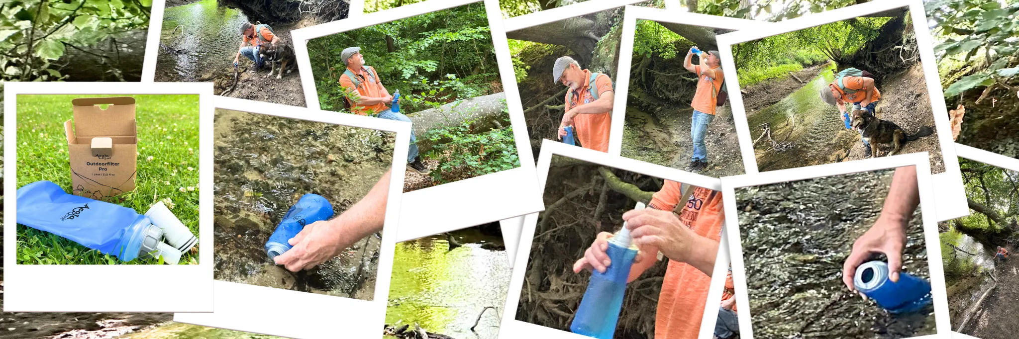 Eine Collage von verschiedenen Bildern wo der Autor Wasserfilter in Benutzung ist