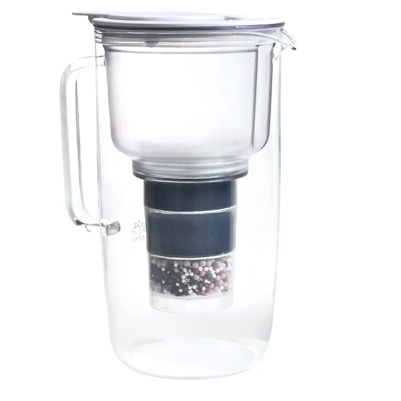 Glaskannen Wasserfilter Mira, kompaktes, bauchiges Glas mit Kartusche und Vorfilter