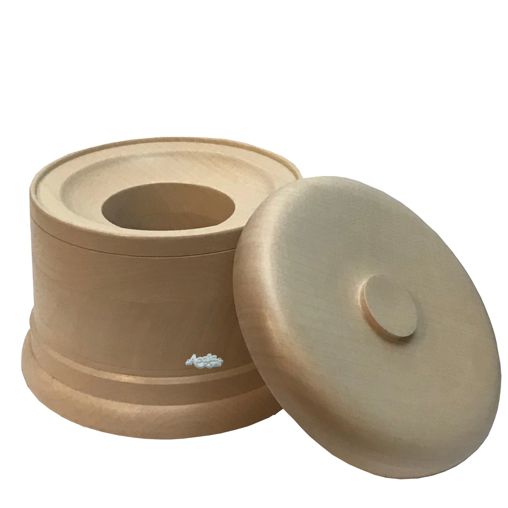 Deckel und Sockel für die Acala Standwasserfilter aus Ahorn Echtholz, weißer Hintergrund.