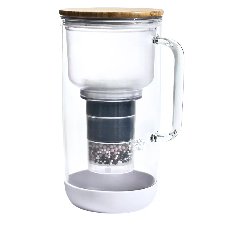 Wasserfilter-Kanne aus Glas mit Bambusholzdeckel und Stoßschutz weiß