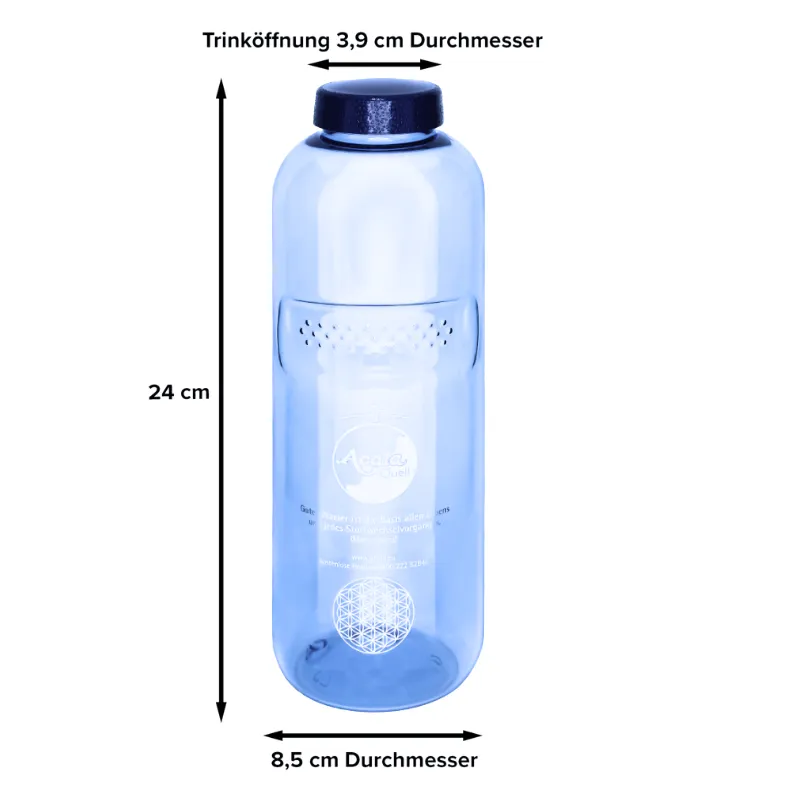 1L Flasche mit Maßen, 24cm hoch,Trinköffnung,3,9 cm und unterer Durchmesser,8,5 cm