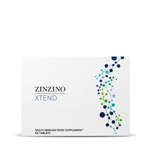 Xtend Zu sehen ist ein flacher Karton. Das Bild zeigt das Nahrungsergänzungsmittel Xtend von Zinzino. Es trägt zur normalen Funktion des Immunsystems bei und ist eine gute Quelle für Mikro- und Phytonährstoffe, darunter 23 essentielle Vitamine und Mineralstoffe