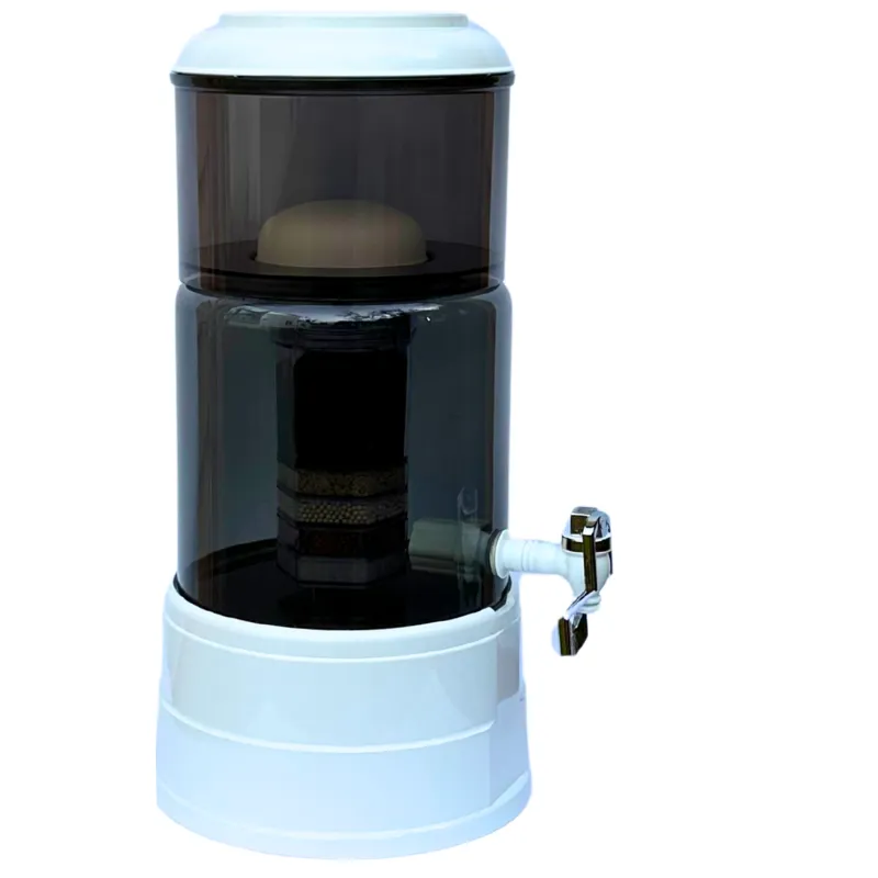 Wasserfilter mit Anthrazitfarbenem Glas und Anthrazitfarbenem oberen Tank Mit weißem Deckel und Sockel und weißem Hahn