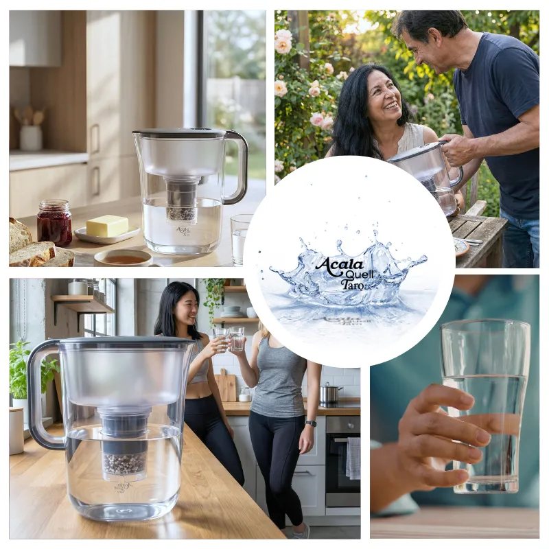 Collage mit verschiedenen Alltags situationen und dem Kannenfilter Taro