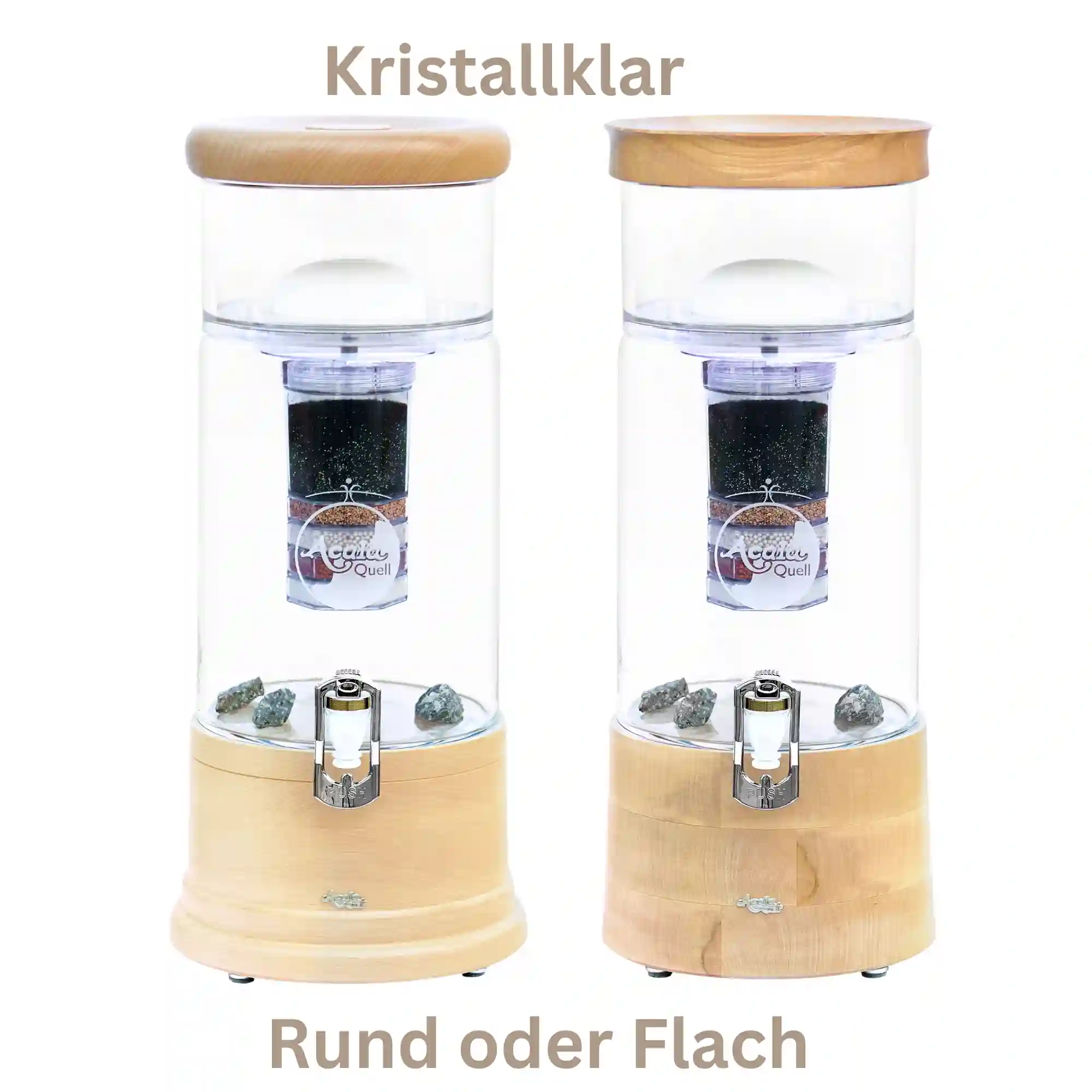 2 x Midi Wasserfilter mit klarem Glas und Echtholz Ahorn