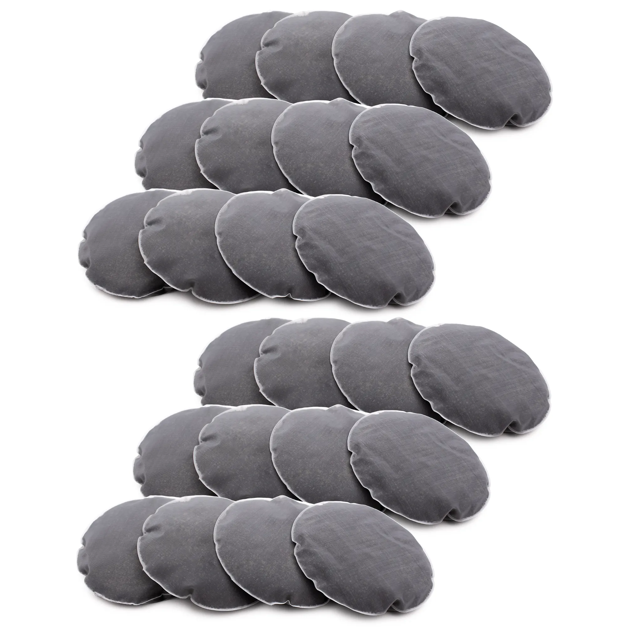 24 schwarze, runde Kalkfilterpads für die Acala Stand Wasserfilter Mini und Midi vor weißem Hintergrund.