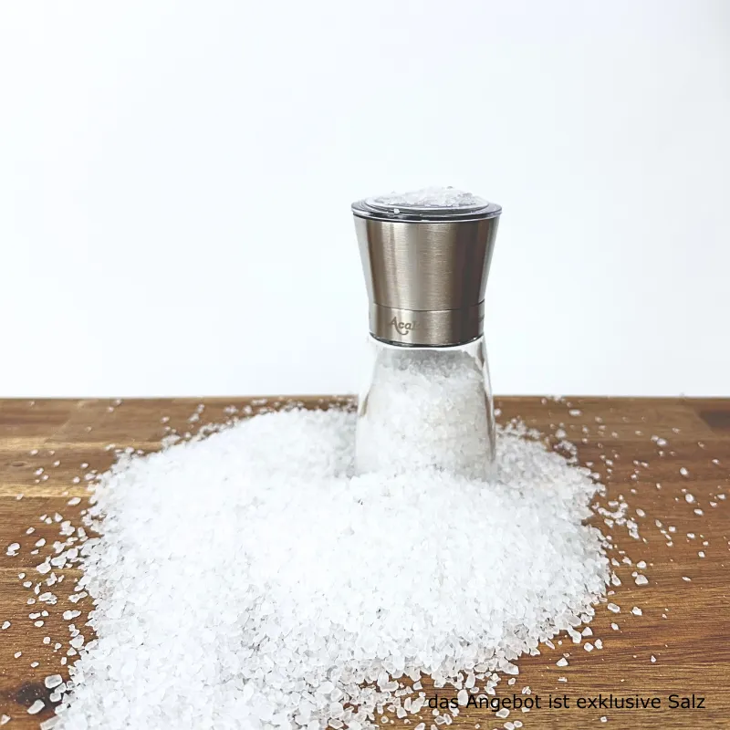 Salzmühle mit Medaloberteil und Glas einfülltank