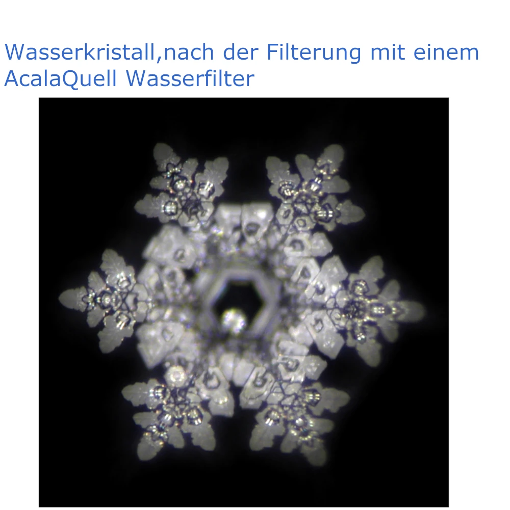 Foto eines Wasserkristalls nach der Filterung mit einem Acala Wasserfilter.