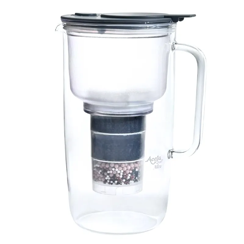 Wasserfilter Kanne aus Glas, mit Kartusche und Vorfilter und Anthrazitfarbenem Deckel