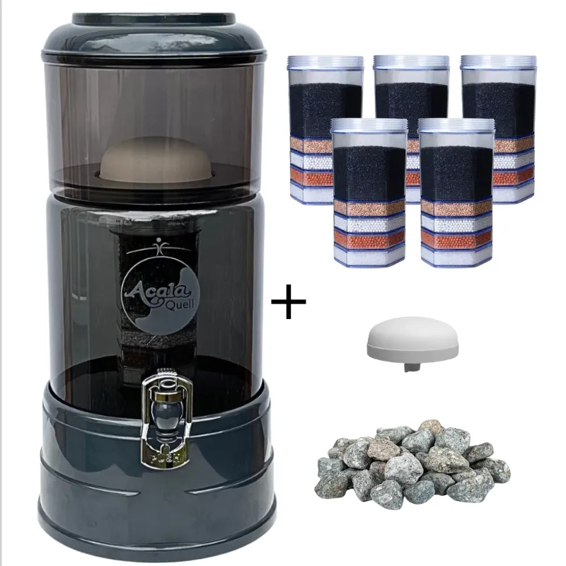 Miniwasserfilter in Anthrazit plus 5 Ersatzkartuschen einem Keramikfelder und Mineralsteine