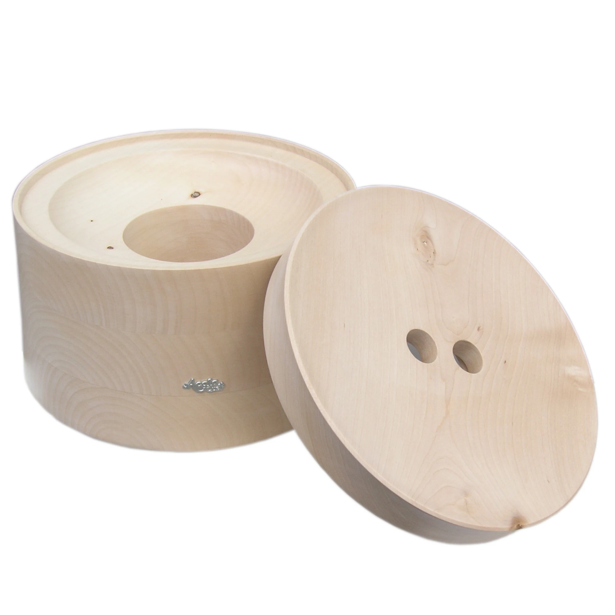 Echtholz Deckel und Sockel für die Acala Stand Wasserfilter Mini und Midi aus Ahorn, weißer Hintergrund.