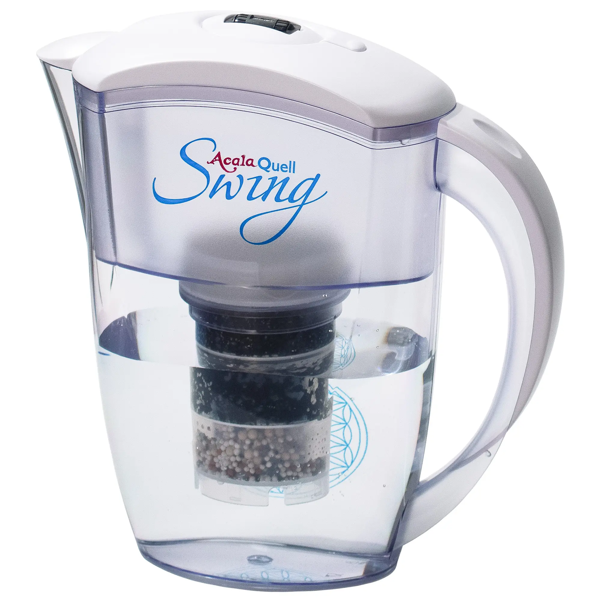 Kannenfilter Swing mit Kartusche, Mikroschwamm und leckerem, gefiltertem Wasser im unteren Tank