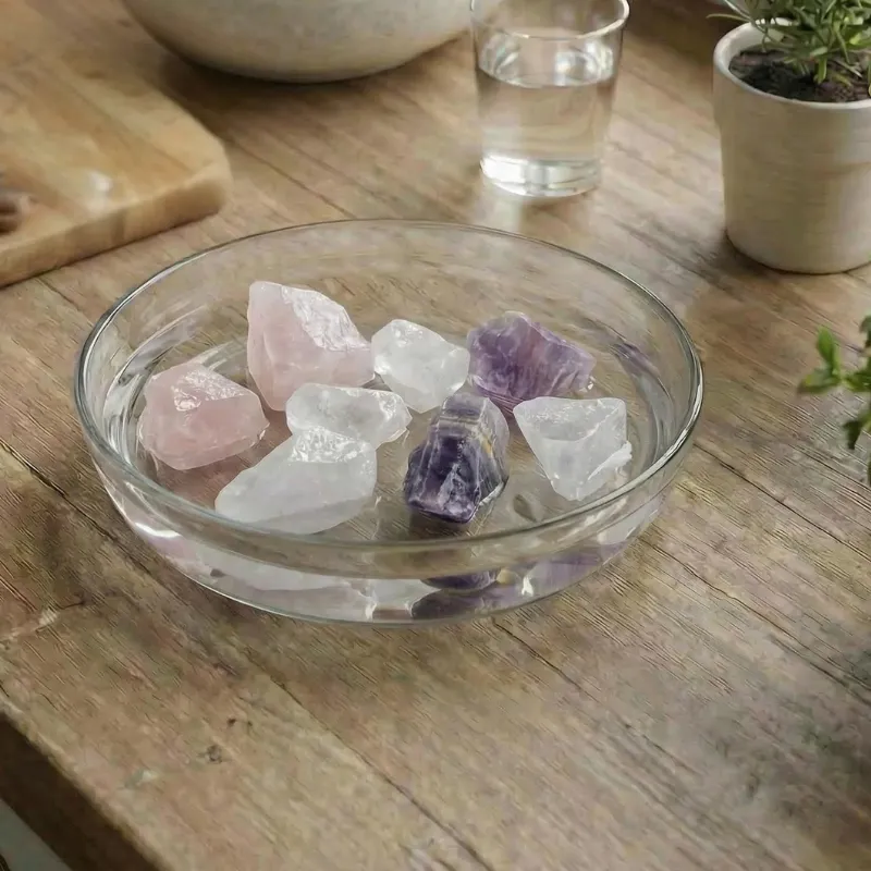 Wassersteine in einer Glasschale im Wasser