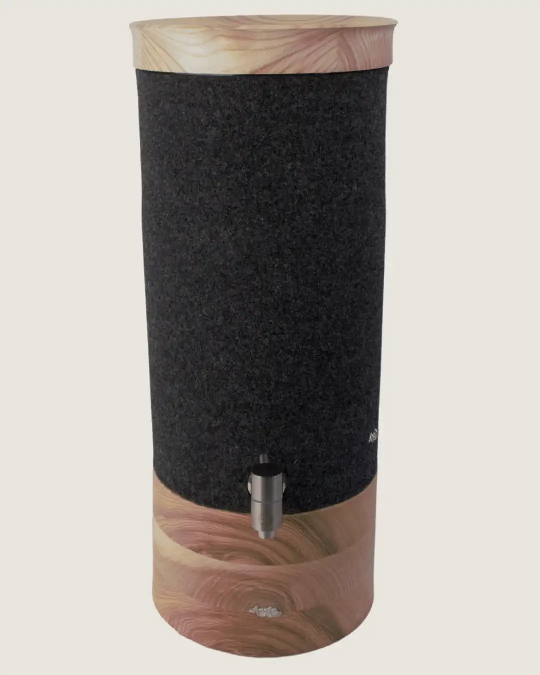Standwasserfilter Midi von Acala mit Esche Echtholz Deckel und Sockel und Schurwolle Lichtschutz in anthrazit.