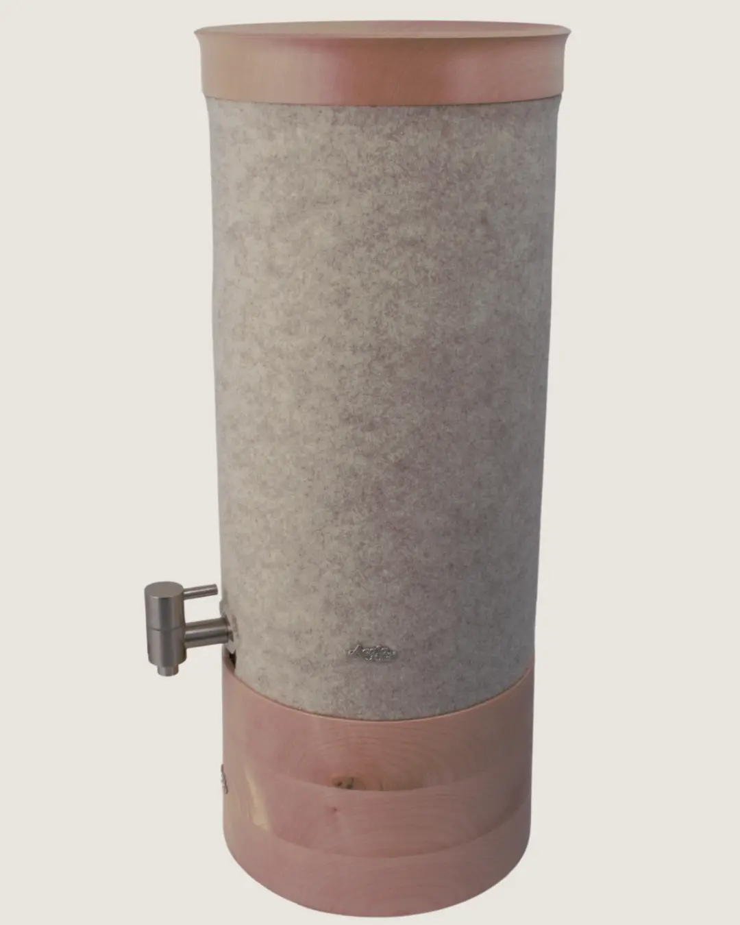 Standwasserfilter Midi von Acala mit Esche Echtholz Deckel und Sockel und Schurwolle Lichtschutz in beige.