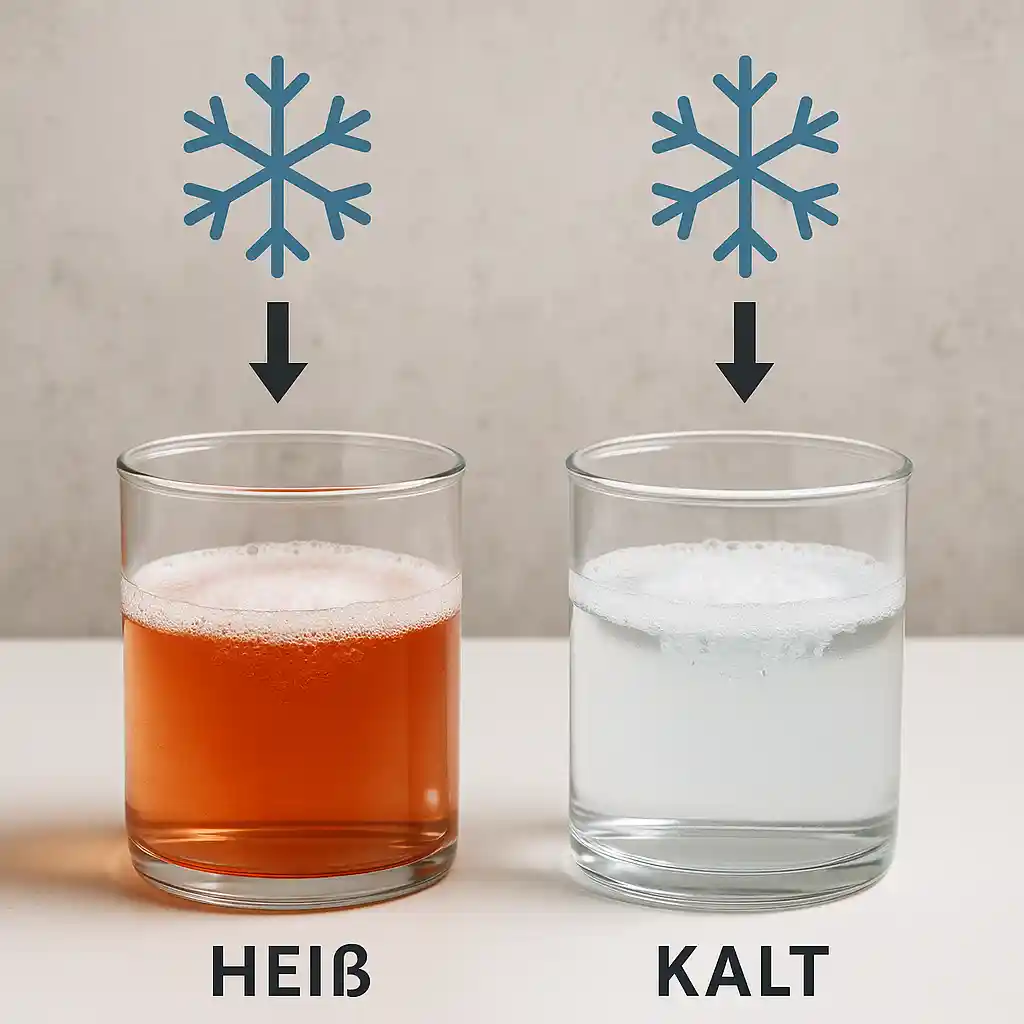 zwei gläser mit Flüssigkeiten und einem Schnellkristall darüber