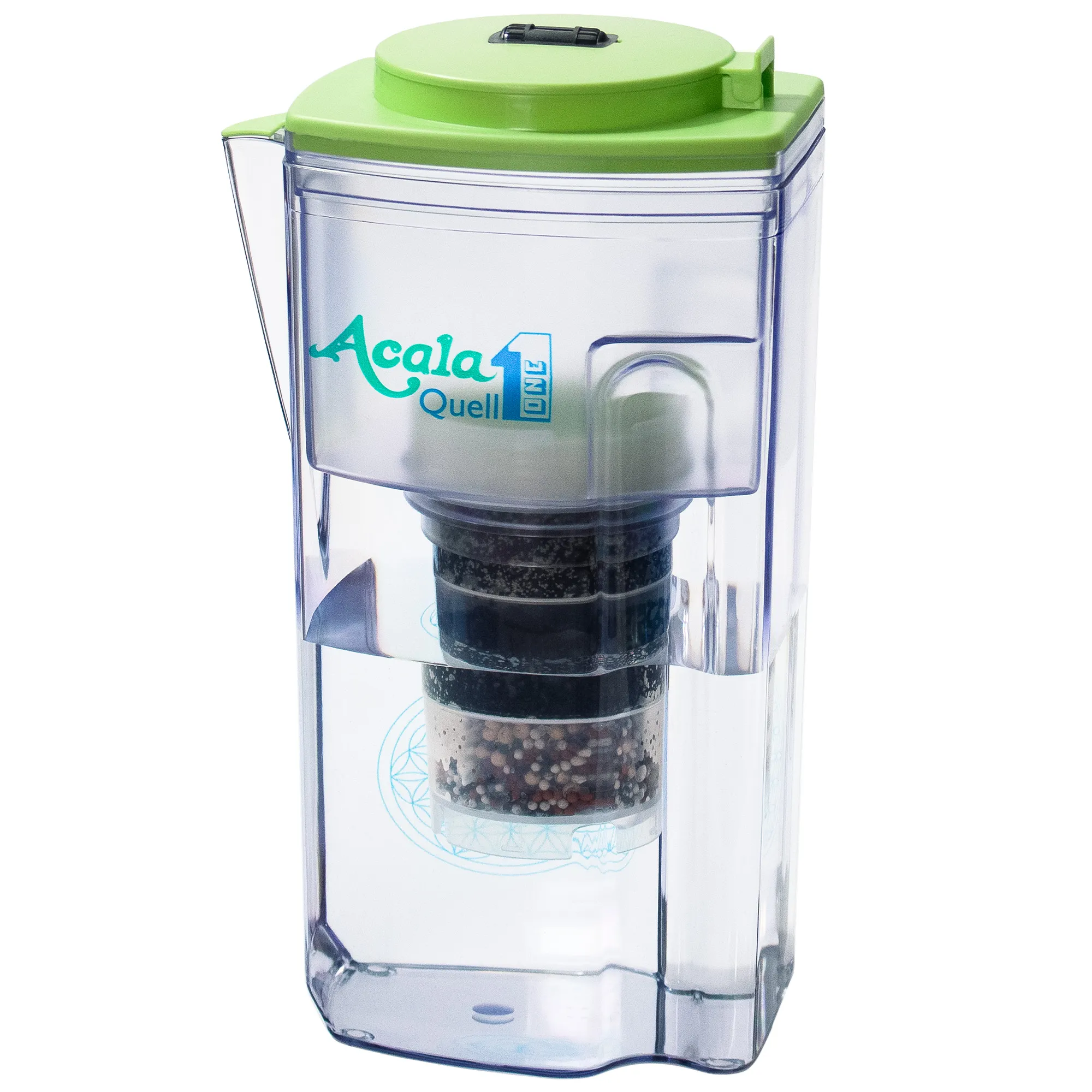 Kannenfilter One mit Kartusche, Mikroschwamm und leckerem, gefiltertem Wasser im unteren Tank