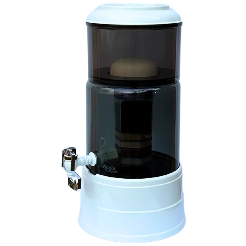 Standwasserfilter mini, Glas anthrazit, oberer Tankanthrazit, Deckel und Sockel in weiß