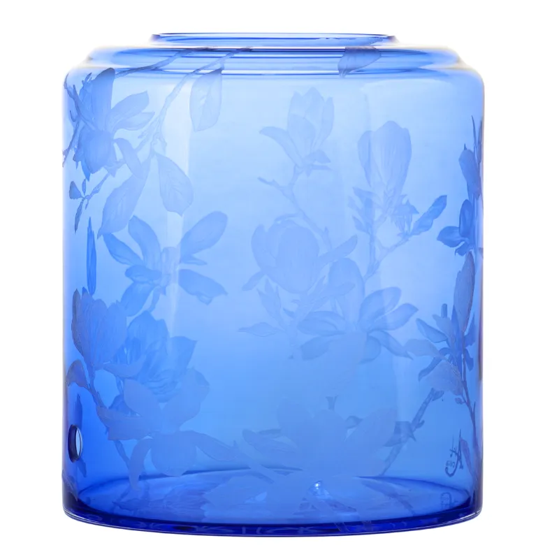 10 Liter Glas mit Handgravur Magnolie-links