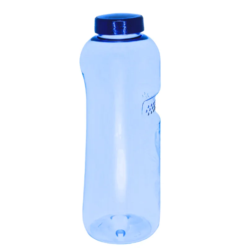 Tretfahnflasche ein Liter Von der Seite wo man die Griffmulde gut sieht
