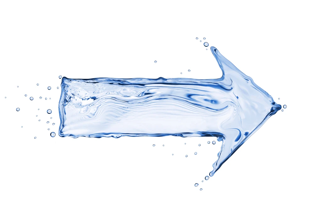 Ein Pfeil aus Wasser der nach rechts zeigt.