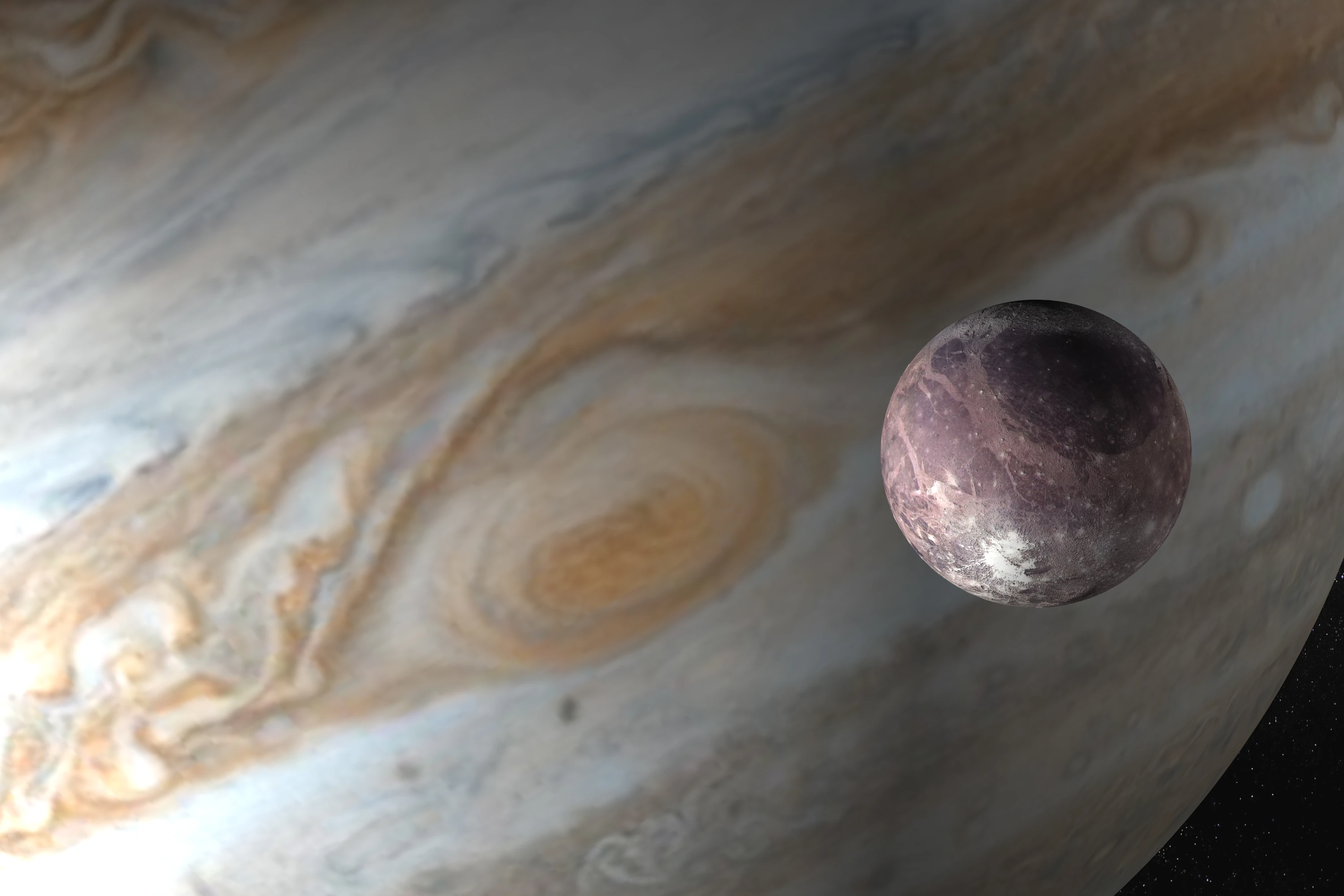 Kleiner Planet, der um großen Planeten kreist.