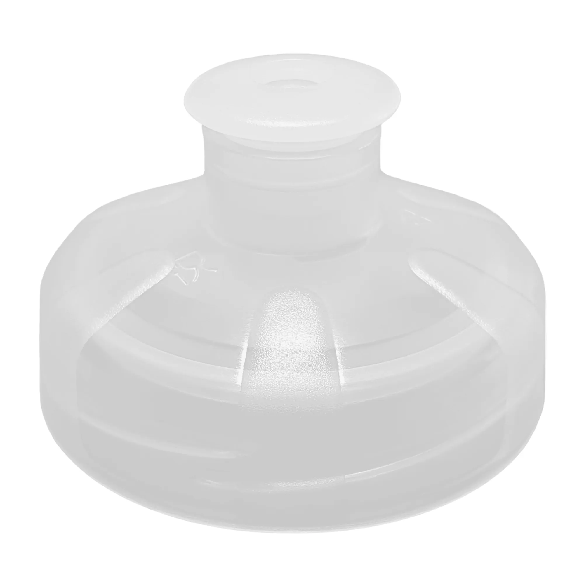 Zu sehen ist ein transparenter Push Pull Sport Deckel für die Acala Tritan Trinkflaschen Grip und 8 Kant vor weißem Hintergrund. 