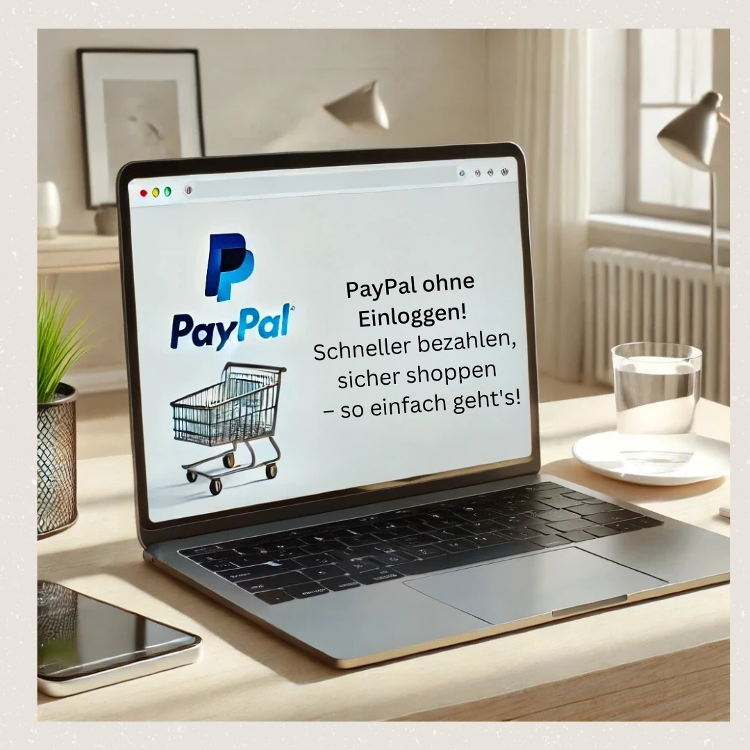Ein Laptob auf einem Schreibtisch,auf dem Bild ist der Login von Paypal zu shen. Neben dem Laptop steht ein Glas Wasser