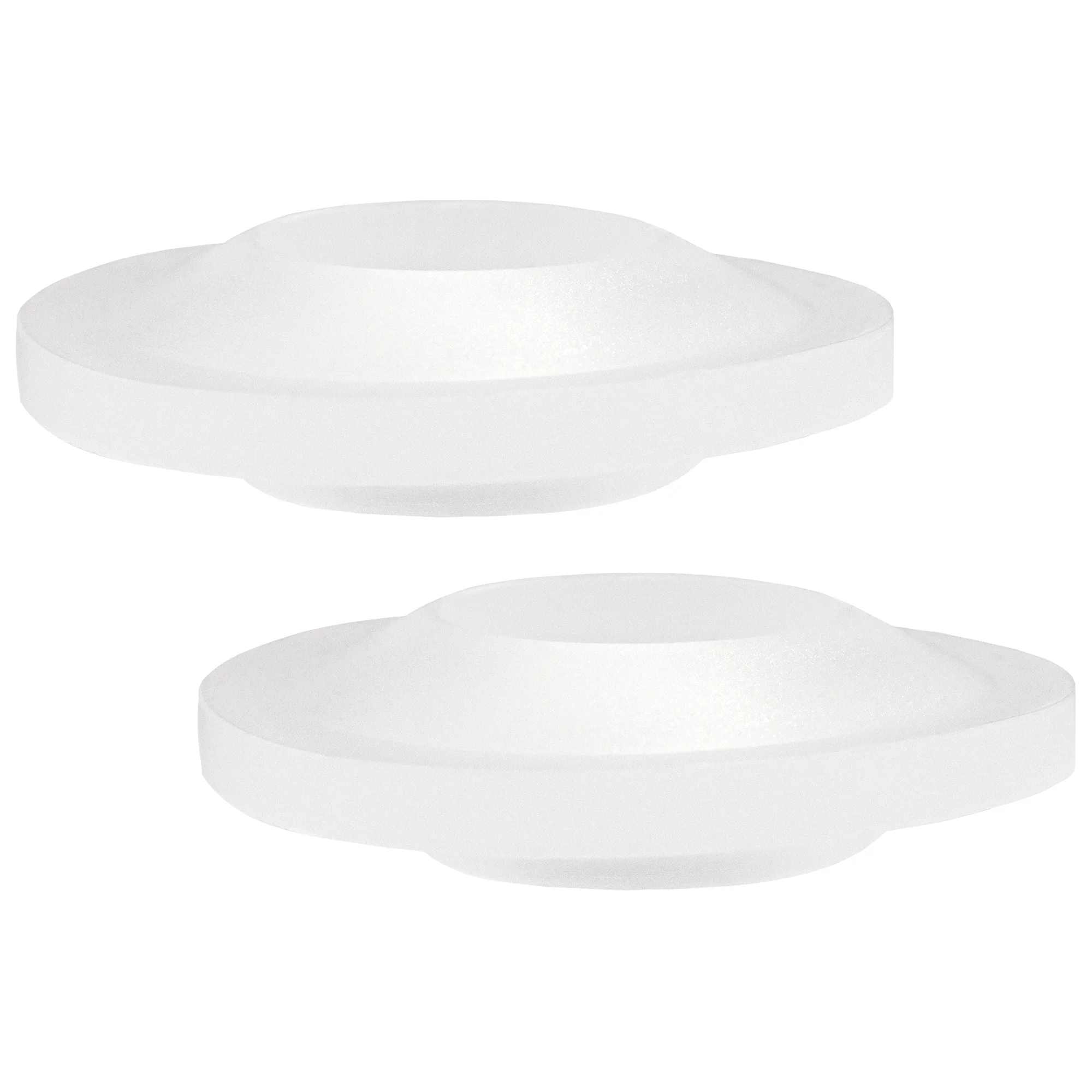 Ersatzdichtungen Edelstahlhahn AcalaQuell® Yakawa │ Makino │Yamashita Zwei weiße identische, dicke Silikondichtungen für Acala Edelstahl Wasserhähne, weißer Hintergrund.