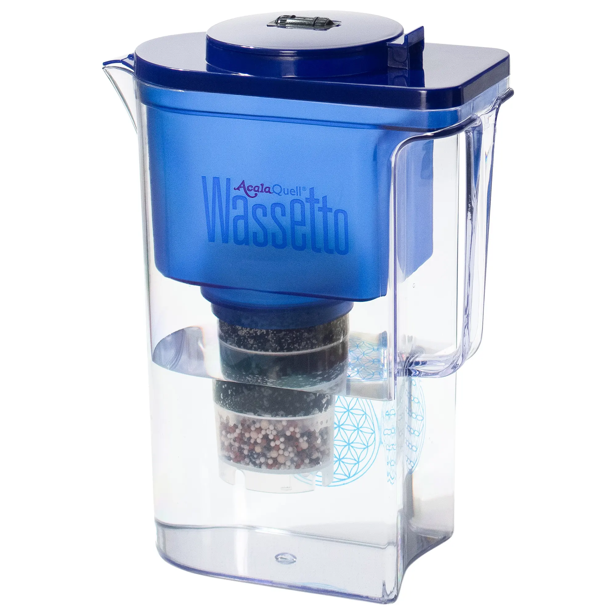 Kannenfilter Wassetto mit Kartusche, Mikroschwamm und leckerem, gefiltertem Wasser im unteren Tank
