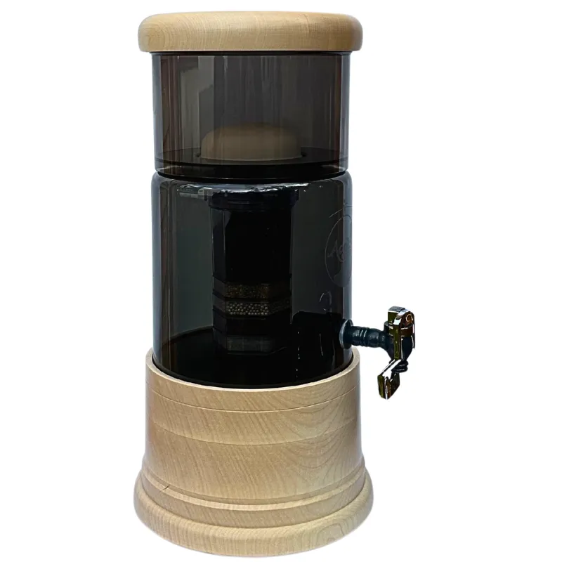 Mini 5 Liter Standfilter -anthrazitfarbenes Glas mit Deckel und Socke aus Ahorn