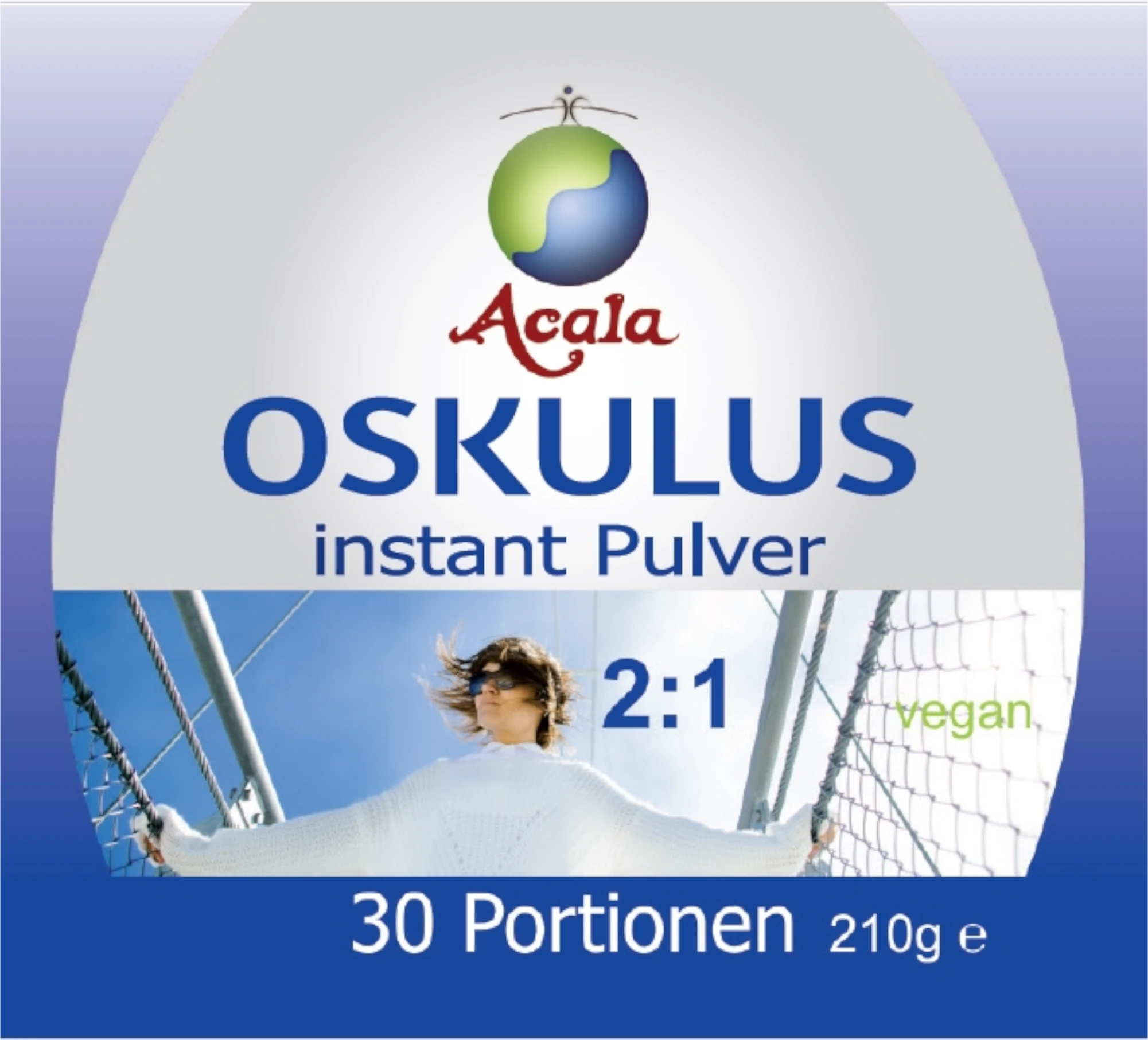Oskulus 2:1 -Calcium und Magnesium im Verhältnis 2:1 Zu sehen ist der Hauptteil des Etiketts von Oskulus Pulver 2:1.