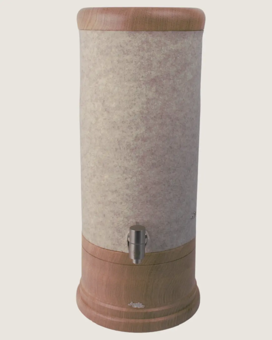 Standwasserfilter Midi von Acala mit Esche Echtholz Deckel und Sockel und Schurwolle Lichtschutz in beige.