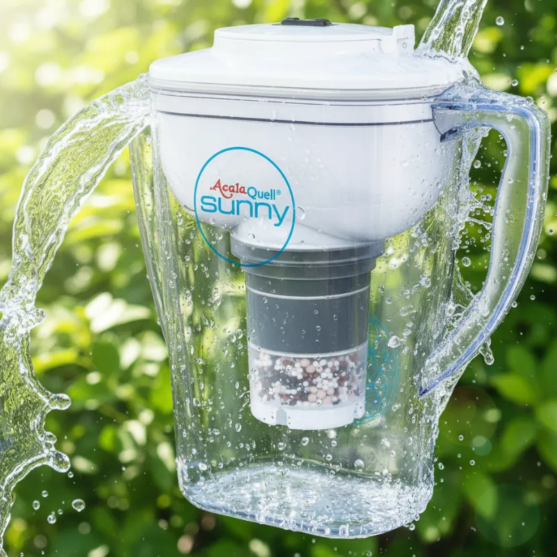 eine Durschsichtige Kanne mit weißem Deckel, ein Wasserfilter