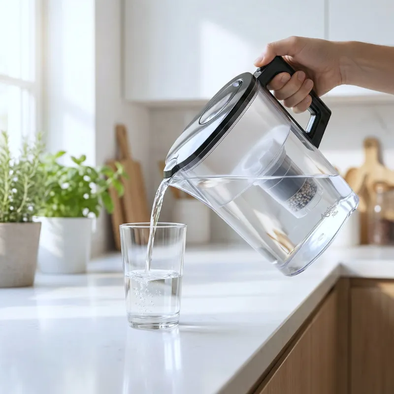 Kannenfilter Nilo beim Ausgießen in ein Glas