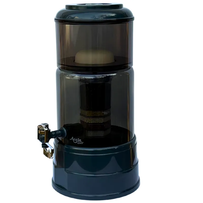 Standwasserfilter mini Anthrazitfarbenes Glas Deckel und Sockel auch Anthrazit Von der rechten Seite